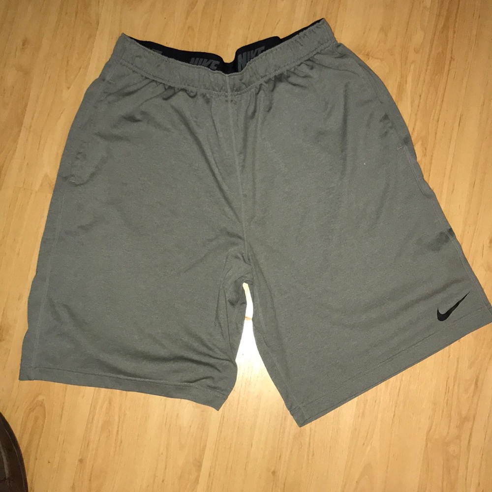 L men’s dri-fit Nike athletic shorts. Gray